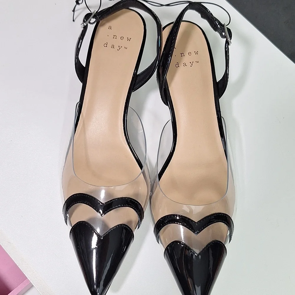 a new day Black and Clear Kitten Heels Point Toe